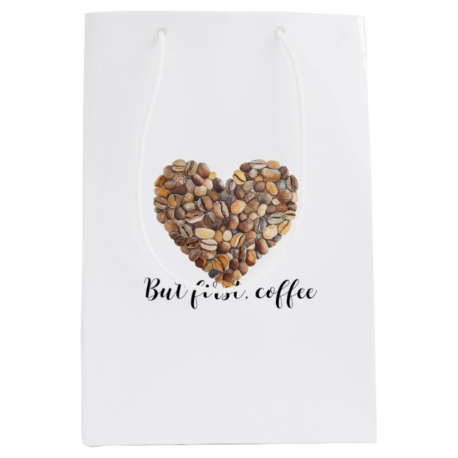 Sacola Para Presentes Média Café Bean Hearts Café Primeiro (Frente)