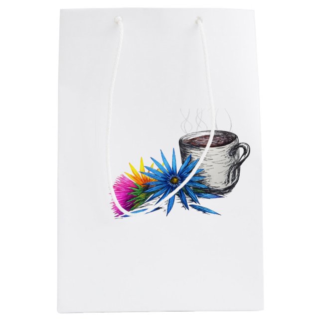 Sacola Para Presentes Média Café & Flores Silvestres (Frente)