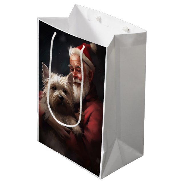 Sacola Para Presentes Média Cairn Terrier com Papai Noel Natal Festivo (Frente inclinada)