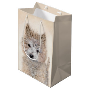 Sacola Para Presentes Média Cairn Terrier Puppy Painting - Arte Original De C