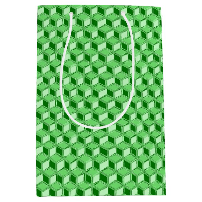 Sacola Para Presentes Média Caixas 3d cromo - esmeraldo verde (Frente)