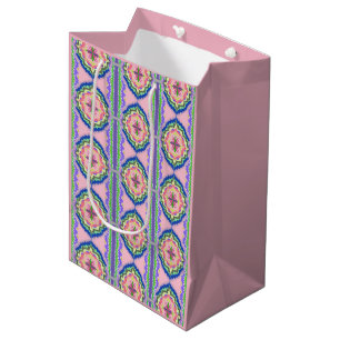 Sacola Para Presentes Média Caleidoscópio Florido Vibrante: Mandala Rosa e Esm