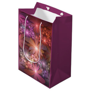 Sacola Para Presentes Média Cama De Flores Arte Fractal Abstrato brilhante Col