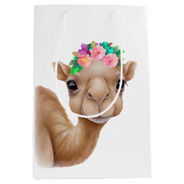 Sacola Para Presentes Média Camelo bebê adorável (Frente)