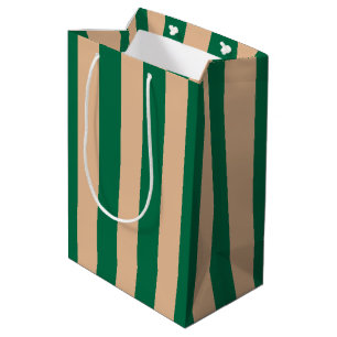 Sacola Para Presentes Média Camelo Bege & Listra Verde Clássico