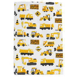 Sacola Para Presentes Média Caminhões e Sinais de Construção - Branco