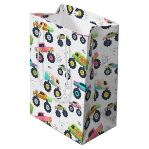 Sacola Para Presentes Média Caminhões monstro de aquarela para crianças