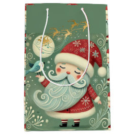 Sacola Para Presentes Média Campainha de Natal fofa em Arte de Linha