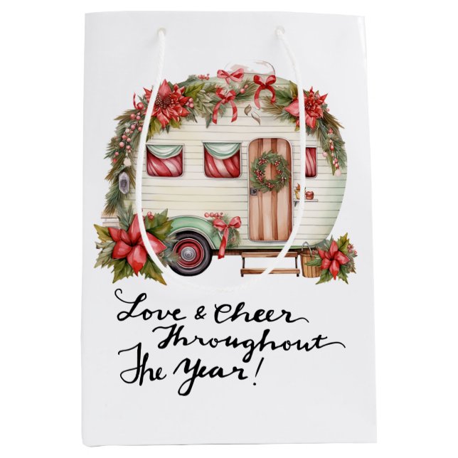 Sacola Para Presentes Média Campo de Natal Themed Camper (Frente)