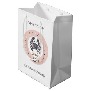 Sacola Para Presentes Média Cancer de Sinal Zodiac de Texto Personalizado