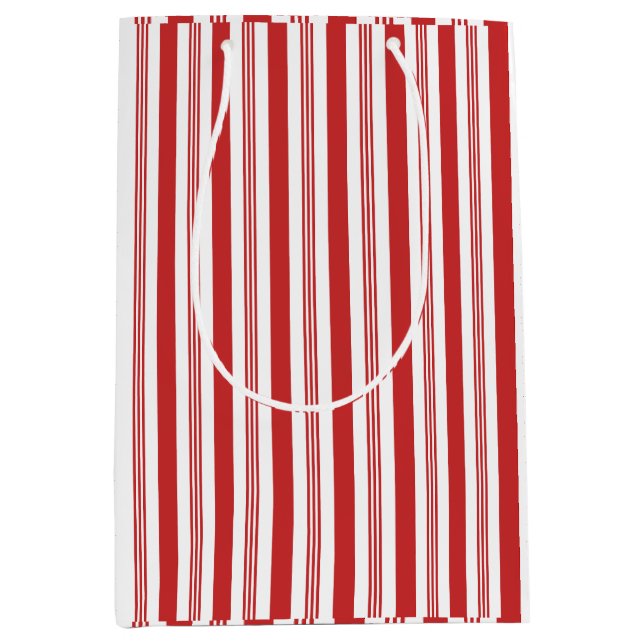 Sacola Para Presentes Média Candy Cane Stripes Vermelho e Branco (Frente)