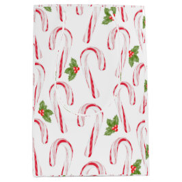 Sacola Para Presentes Média Candy Canes e Holly Gift Bag