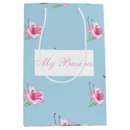 Sacola Para Presentes Média Caneca azul com Lírios rosa