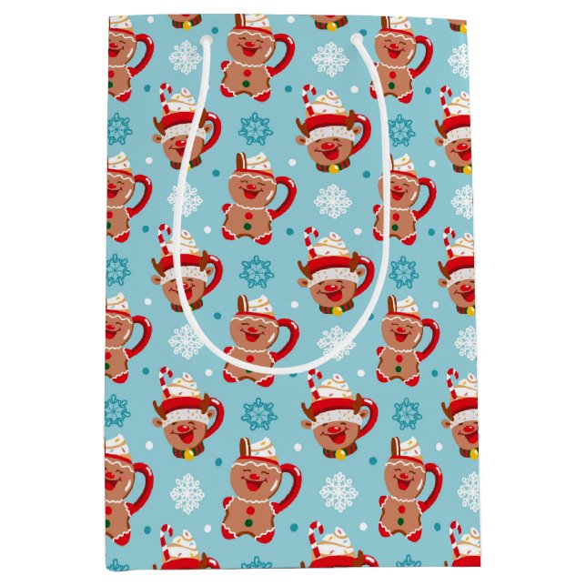 Sacola Para Presentes Média Caneca Festiva de Natal com Cacau (Frente)