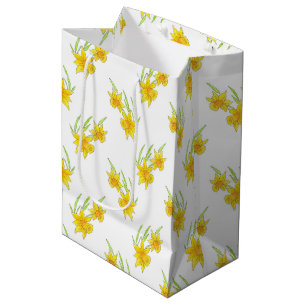 Sacola Para Presentes Média Caneta do Daffodil e teste padrão da aguarela