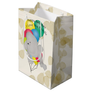 Sacola Para Presentes Média Caniche nas folhas de Tan com balões