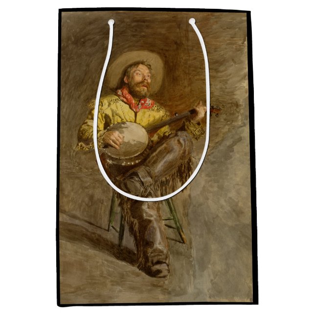 Sacola Para Presentes Média Cantando Vaqueiro Espanhol w Banjo Tocando Música  (Frente)