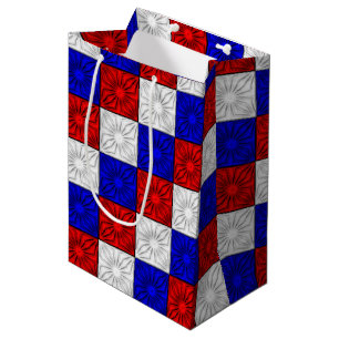 Sacola Para Presentes Média Cantos Pleados-Vermelho, Branco e Blue-Gift Bag M