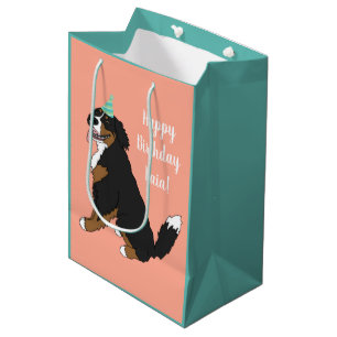 Sacola Para Presentes Média Cão de Montanha Bernês Personalizado
