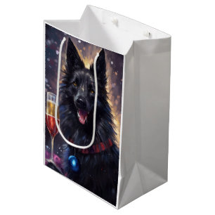 Sacola Para Presentes Média Cão de Pastor Belga Ano Novo