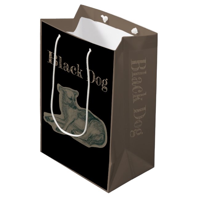 Sacola Para Presentes Média Cão. desenho do lápis. (Frente inclinada)