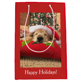 Sacola Para Presentes Média Cão do golden retriever do Natal adormecido sob a