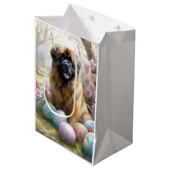 Sacola Para Presentes Média Cão Mastiff Tibetano com Feriado de Ovos de Páscoa (Frente inclinada)