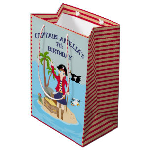 Sacola Para Presentes Média Capitão da Festa de aniversário do navio pirata