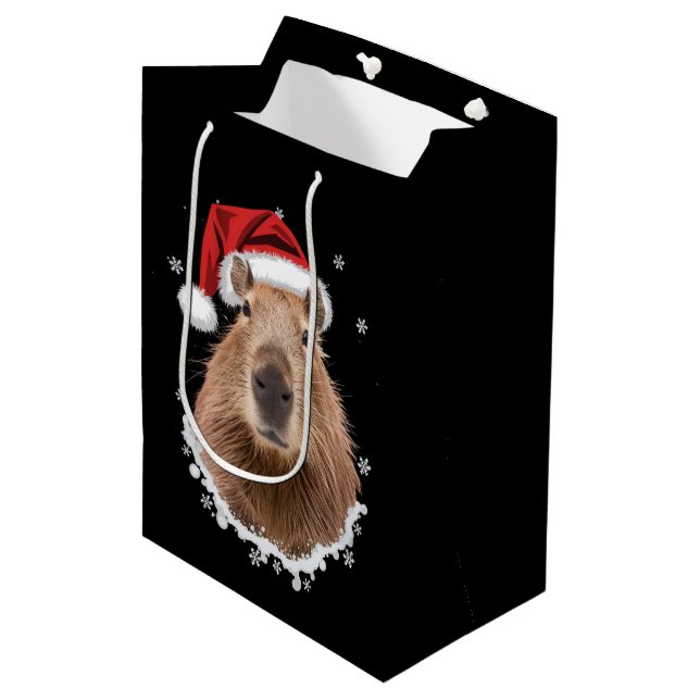 Sacola Para Presentes Média Capivara Natal Engraçado  (Frente inclinada)
