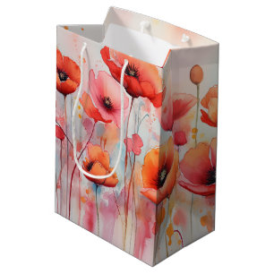 Sacola Para Presentes Média Cápsulas de Aquarela Vermelha em um Campo