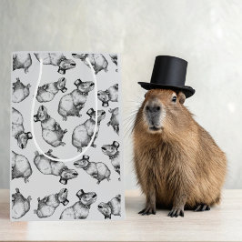 Sacola Para Presentes Média Capybara Com Chapéu Superior