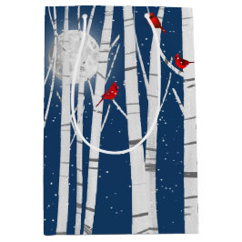 Sacola Para Presentes Média Cardeais Vermelhos na Árvore de Birch