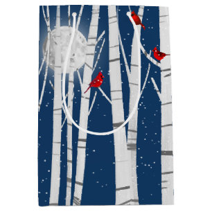 Sacola Para Presentes Média Cardeais Vermelhos na Árvore de Birch
