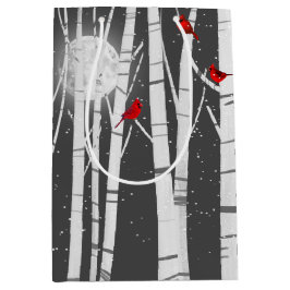 Sacola Para Presentes Média Cardeais Vermelhos na Árvore de Birch