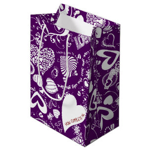 Sacola Para Presentes Média Cardíaco Doodles Purple-White-Gift Bag M