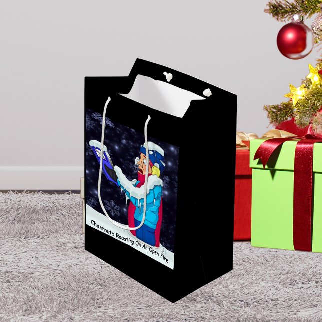 Sacola Para Presentes Média Caroleiro de Natal Frio - Saco médio para presente (Cold Christmas Caroler Medium Gift Bag)