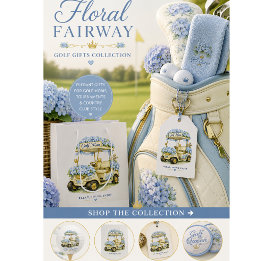 Sacola Para Presentes Média Carrinho de Golfe Floral Hydrangea Mãe Golfista