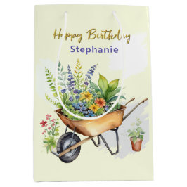 Sacola Para Presentes Média Carrinho de Jardim Carro de Mão Feliz Aniversário 