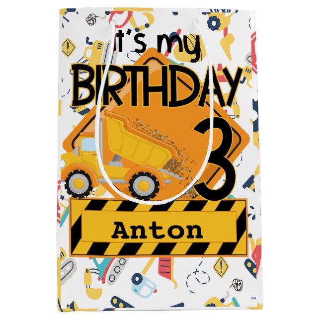 Sacola Para Presentes Média Carro aniversário de 3 anos de veículos de transpo (Frente)