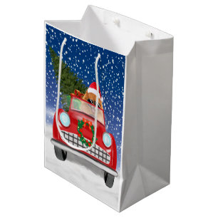 Sacola Para Presentes Média Carro Condutor De Cães Pomeraniano No Natal Da Nev