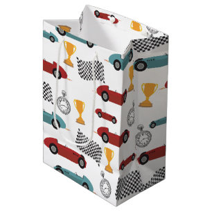 Sacola Para Presentes Média Carros De Corrida De Vintage, Retro Rápido, Azul E