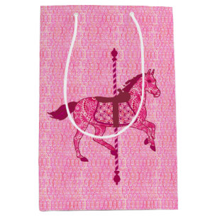 Sacola Para Presentes Média Carrossel Horse - Rosa Fuchsia