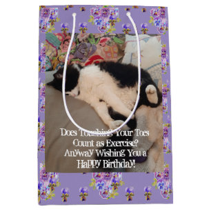 Sacola Para Presentes Média Cartão de Aniversário do Gato Tuxedo Tocando os De