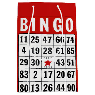 Sacola Para Presentes Média Cartão de Bingo Vermelho e Branco
