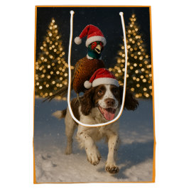Sacola Para Presentes Média Cartão de Natal de Springer Spaniel montado por fa