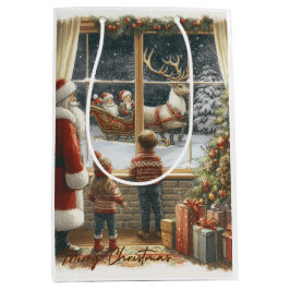Sacola Para Presentes Média Cartão de Natal Rústico Vitoriano