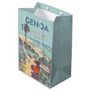 Sacola Para Presentes Média Cartaz de Viagem Vintage de Gênova Riviera Italian