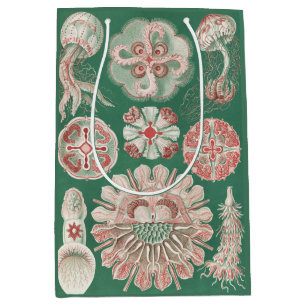 Sacola Para Presentes Média Cartaz Verde de Água-viva Rosa da Vida Marinha de