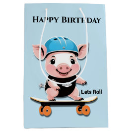 Sacola Para Presentes Média Cartoon Baby Pig Skateboard Lets Roll,