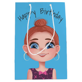 Sacola Para Presentes Média Cartoon Birthday Girl On Aqua